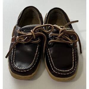 Sperry Top-Sider Boys Bluefish Boat Shoes Dark Brown Leather Size 9.5M Sailing